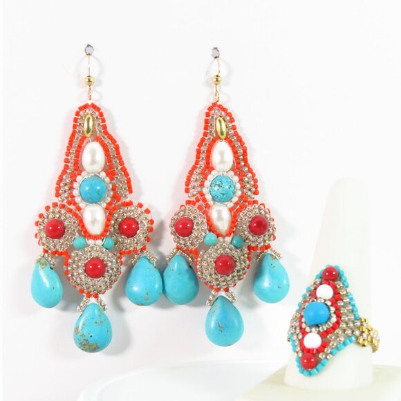 Southwestern beaded earrings and ring set
